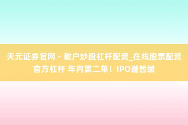 天元证券官网 - 散户炒股杠杆配资_在线股票配资官方杠杆 年内第二单！IPO遭暂缓
